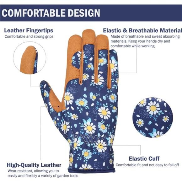 Women's Garden Weeding Work Gloves, Durable Leather and Coating - Picture 2 of 6